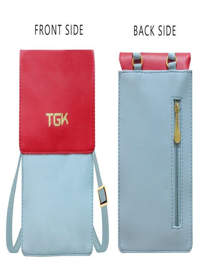 TGK Women's Small Cross-Body Phone Bag Stylish PU Leather Mobile Cell Phone Holder Pocket Purse Wallet Sling Bag Mini Shoulder Bags (Sky Blue, Red) - Image 2